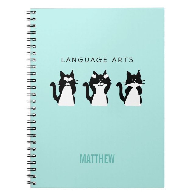 Cuaderno Wise Kitties Black White Aqua School Asunto (Frente)