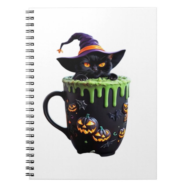Cuaderno Witch Cat Halloween Coffee Mug – Cute Black Cat wi (Frente)