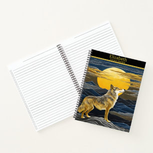 Cuaderno Wolf aulló bajo una brillante luna