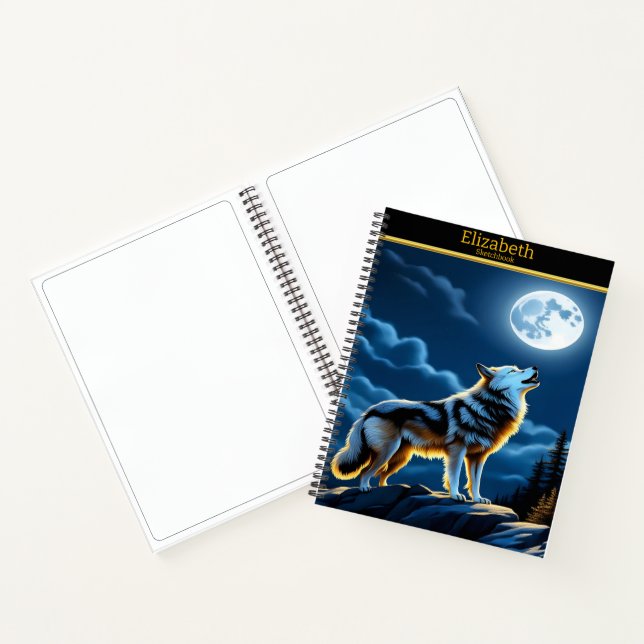 Cuaderno Wolf aulló en el cielo nocturno a la luna (Interior)