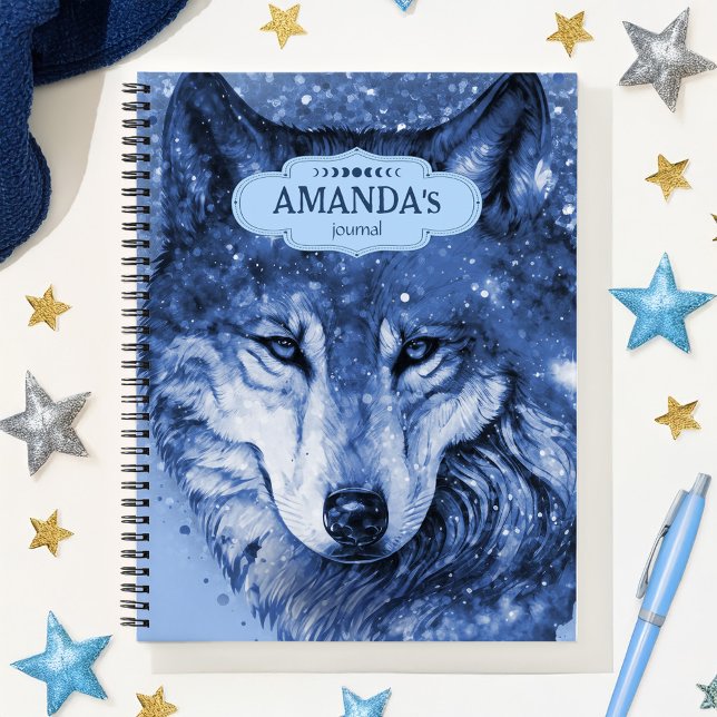 Cuaderno Wolf Blue Celestial Cosmic Stars Ansiedad social (Wolf Blue Celestial Cosmic Stars Social Anxiety Notebook)