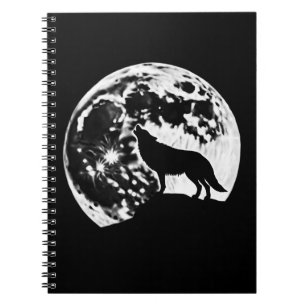 Cuaderno Wolf Howling Silhouetti contra una luna llena