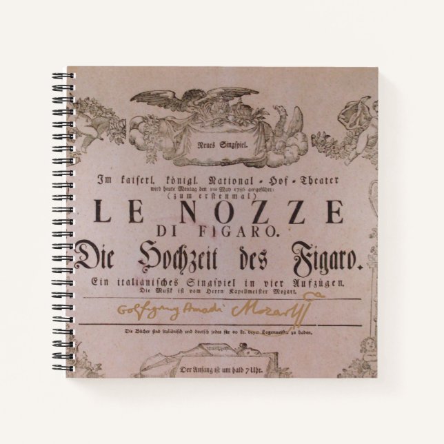 Cuaderno Wolfgang Amadeus Mozart con la firma Figaro (Anverso)