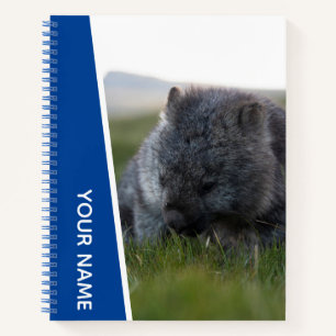 Cuaderno Wombat Australia Lindo Animal comiendo Hierba, Azu