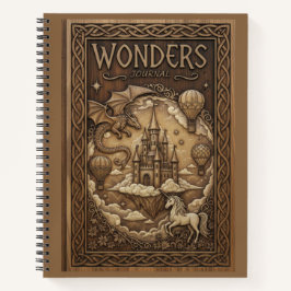 Cuaderno Wonders Journal Fantasy Dragon Unicorn Wood Carved