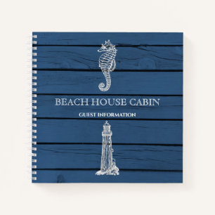 Cuaderno Wood Seahorse Lighthouse Beach House Guest Info