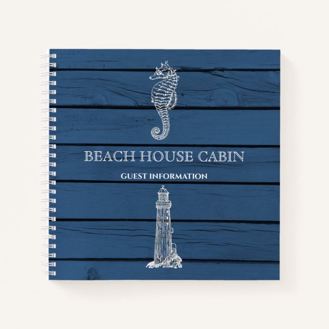 Cuaderno Wood Seahorse Lighthouse Beach House Guest Info (Anverso)