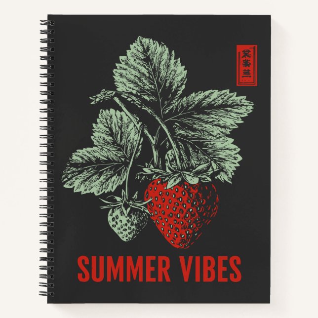 Cuaderno Woodblock Strawberry | Retrato de frutas de verano (Anverso)