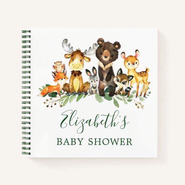 Cuaderno Woodland Animals Baby Shower Gift List Green (Anverso)
