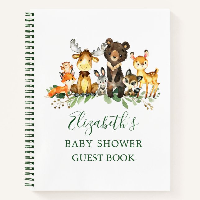 Cuaderno Woodland Animals Baby Shower Green Guest Book (Anverso)