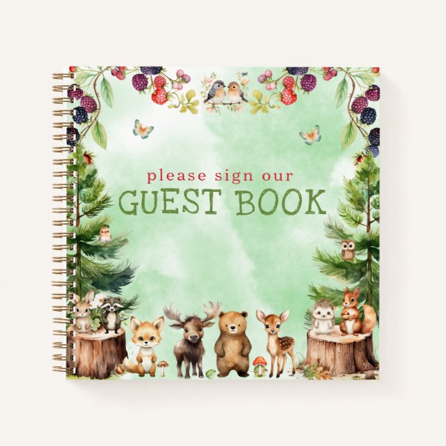 Cuaderno Woodland Animals Forest Baby Shower Guest Book (Anverso)