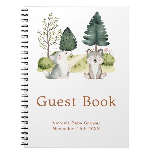 Cuaderno Woodland Wolf Baby Shower Guest Book (Frente)