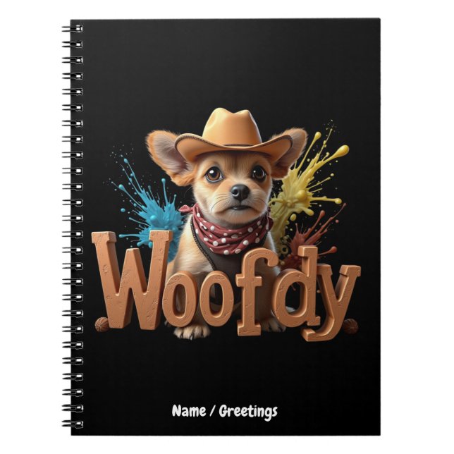 Cuaderno Woofdy divertido vaquero perro en Texas (Frente)