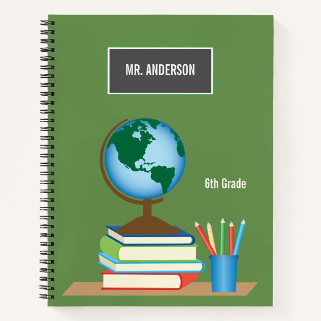 Cuaderno World Globe on Stack of Books Personalized Teacher (Anverso)