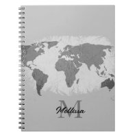 World Map Monograma Nombre de viajero Gris blanco