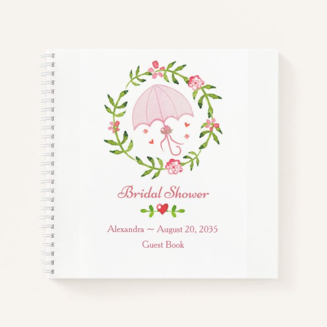 Cuaderno Wreath Británico Pink Umbrella Wreath Bridal Showe (Anverso)