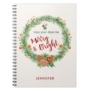 Cuaderno Wreath de Navidades merry y brillantes