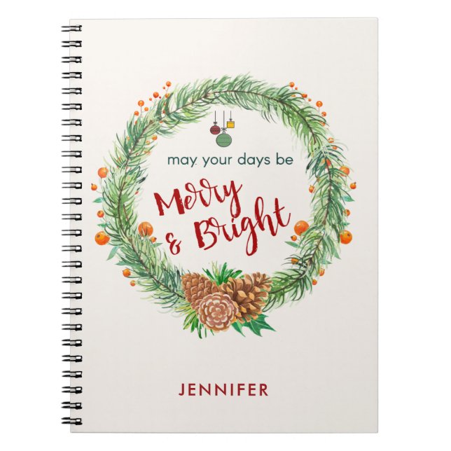 Cuaderno Wreath de Navidades merry y brillantes (Frente)