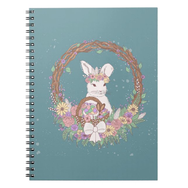 Cuaderno Wreath floral de conejo de Pascua (Frente)