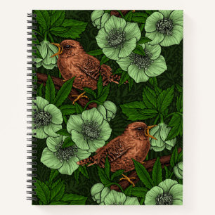 Cuaderno Wren y hellebore en verde oscuro