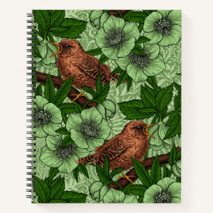 Cuaderno Wren y hellebore, verde claro