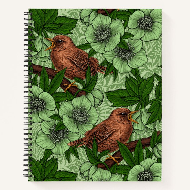 Cuaderno Wren y hellebore, verde claro (Anverso)