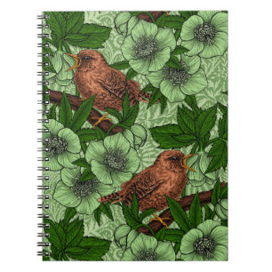 Cuaderno Wren y hellebore, verde claro