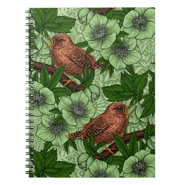 Cuaderno Wren y hellebore, verde claro (Frente)