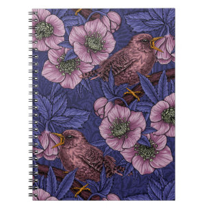 Cuaderno Wren y hellebore, violeta y rosa