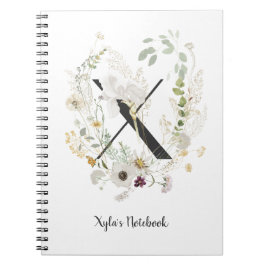 Cuaderno X inicial con Personalizado de flores de color sua