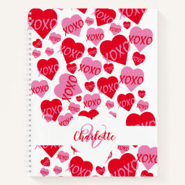 Cuaderno XOXO Patrón de Corazón Rojo Rosa Monograma Amor