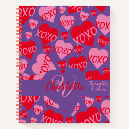Cuaderno XOXO Patrón de Corazón Rojo Rosa Monograma Amor Pú