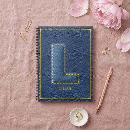 Cuaderno Y2K Azul Denim Amarillo Punto Monograma L Inicial