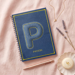 Cuaderno Y2K Azul P Denim Puffy Carta Monograma Nombre