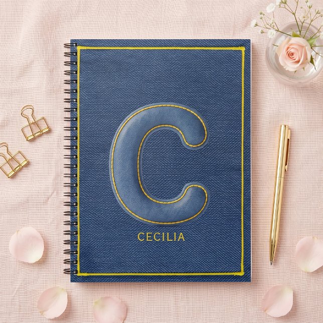 Cuaderno Y2K Azul Puffy Letra C Monograma Nombre (Subido por el creador)