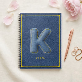 Cuaderno Y2K Denim Azul Letra K en relieve 3D Monograma Nom
