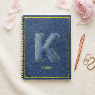 Cuaderno Y2K Denim Azul Letra K en relieve 3D Monograma Nom
