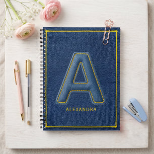 Cuaderno Y2K Mezclilla Monograma "A" De Vuelta a la Escuela