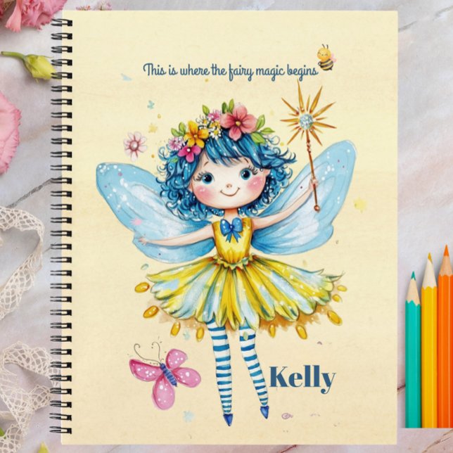 Cuaderno y Diario Personalizado de la Hada Amarill (Personalized Pastel Yellow Fairy Notebook – Cute Watercolor Fairy Journal for Girls – Custom Name St)