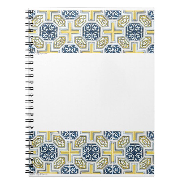 Cuaderno Yellow Blue Faux Geometría Tile Art (Frente)