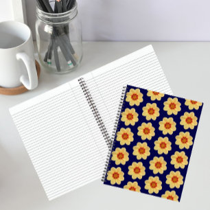 Cuaderno Yellow Dahlia Floral Pattern on Blue