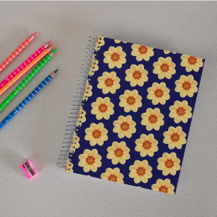 Cuaderno Yellow Dahlia Floral Pattern on Blue