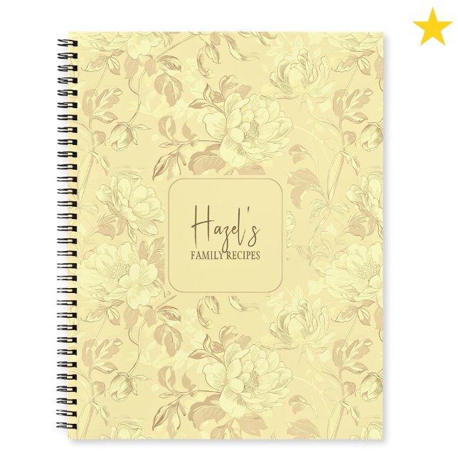 Cuaderno Yellow Floral Toile Flower Custom Name Recipe (Subido por el creador)
