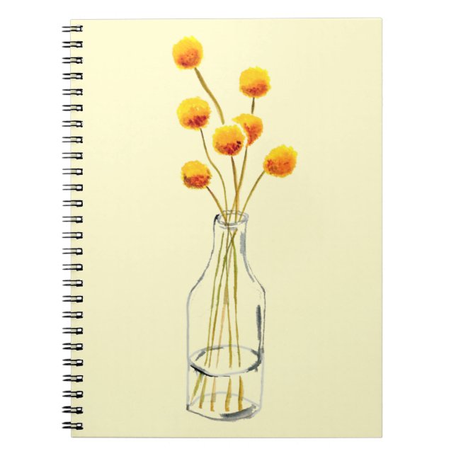 Cuaderno Yellow happy Billy Button flores arte australiano (Frente)