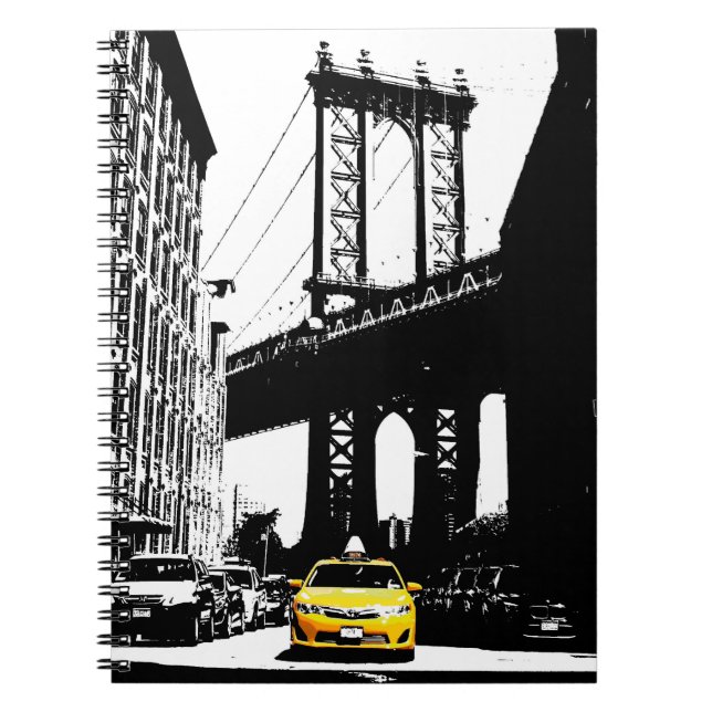 Cuaderno Yellow Taxi Brooklyn Bridge New York City Pop Art (Frente)