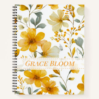 Cuaderno Yellow Watercolor Floral Botanical Flower Pattern