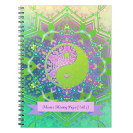 Cuaderno Yin verde rosado Yang Mandala Geometría Mandala