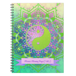 Cuaderno Yin verde rosado Yang Mandala Geometría Mandala