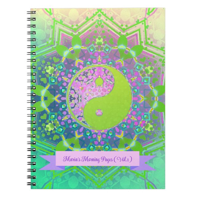 Cuaderno Yin verde rosado Yang Mandala Geometría Mandala (Frente)