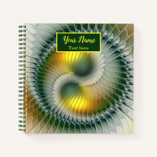 Cuaderno Yin Yang Verde Amarillo Abstracto Fractal Nombre P
